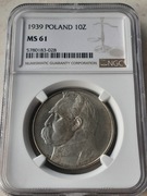173. 10 złotych Piłsudski 1939 NGC MS 61 
