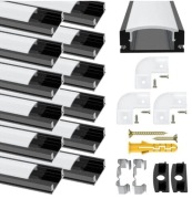 Profil LED aluminiowy 12x1m czarny klosz mleczny zestaw