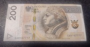 Banknot 200pln końcówka numery 7777