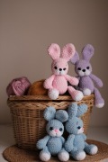 Ręcznie robione króliczki – liliowy, różowy, niebieski – maskotki handmade