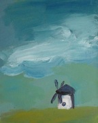 Młyn, wiatrak, Pejzaż, 26x20,5