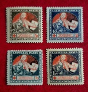 1920 Łotwa, Czerwony Krzyż, 20k 40k 50k 1Rub, znaczki ząbkowane