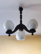 Żyrandol retro, drewniany, czarny, białe kule. 1/3/4 