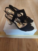 Sandały Goodin czarne, zamsz, złoty obcas, rozmiar 40