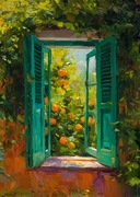 Obraz na płótnie widok przez okno pomarańcze roślinność 40x60