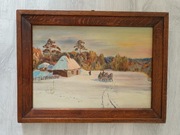 Obraz olejny 1970 zimowy pejzaż 