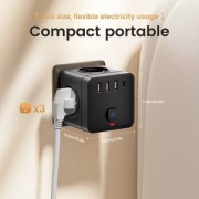 Kostka Zasilająca 3 gniazda + 4x USB Czarny Rozgałęźnik Sieciowy Wyłącznik