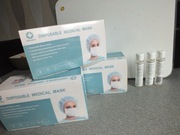zestaw 150szt. maseczki ochronne jednorazowe, 3x żel 30ml dezynfekcja