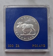 Srebrna moneta 100 zł z 1978 r. - "Ochrona Środowiska" - łoś
