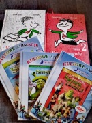  2 x Mikołajek, 3 x Shrek (folia) 