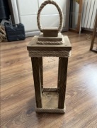 Lampion Drewniany Świecznik Uchwyt Sznur Loft Boho 33cm