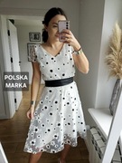 Sukienka na wesele biało czarna Midori 38 polska marka rozkloszowana