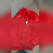 Czerwona katana jeans z dżetami ocieplana