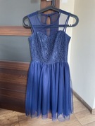 granatowa koktajlowa wieczorowa sukienka tiulowa koronka xs zofix