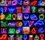 Lampka Neon LED na ścianę, wiele wzorów piorun, wiśnie, ogień, kot i więcej