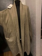 ZARA długi sweter kardigan płaszcz z wełną wdzianko narzutka oversize gruby