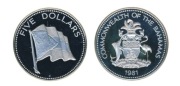 5 dolarów 1981 Bahamy , Srebro Proof 42,12 g. 
