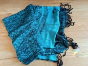 Szal 100% paszmina kaszmir niebieski turkusowy czarny