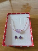 Komplet biżuterii naszyjnik z serduszkiem i kolczyki (kamień Ametyst) 