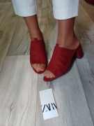 (40) ZARA/ Czerwone bordowe Klapki chodaki letnie z Madrytu 