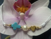 Bransoletka niebieski krzyż perła I komunia Dzień Matki