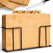 Zestaw 4 Desek do Krojenia Drewnianych z Stojakiem