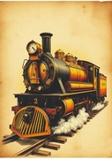 Grafika AI, stary pociąg, oprawiona w antyramę, 42x30 cm.