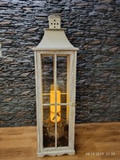 Duża biała latarnia drewniana 120 cm – rustykalna, dekoracyjna