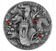 Srebrne monety Smoki Ladon i Aztec - Smoki Świata Super Premium 