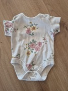 F&F body białe krótkie kwiaty róże vintage retro kopertowy dekolt 56