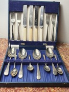 Vintage zestaw sztućców platerowane posrebrzane, pudełko angielskie