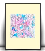 pastelowy obrazek A4, boho grafika 21x30, ogród rysunek a4 grafika do domu