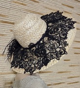 Kapelusz letni handmade koronka kolor czarny regulacja obwodu