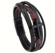 Bransoletka skórzana męska krzyżyk prezent dzień Ojca dzień Taty