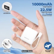 Mini powerbank 10000 mAh  22,5W biały + kabel , uchwyt nowy