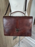 Torba Skórzana Vintage Brązowa Listonoszka/aktówka Ręcznie Robiona