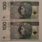 2x 100 ZŁ WŁADYSŁAW JAGIEŁŁO SERIA HR 2018 r. UNC! Okazja! 