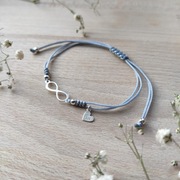 Bransoletka sznurkowa nieskończoność SREBRO 925 szary sznurek