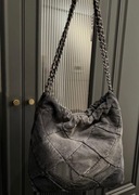 Worek jeans torba grafit łańcuch skóra inspiracja od projektanta 