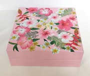 Pudełko ozdobne na prezent dekoracyjne z pokrywką różowe Kwiaty box