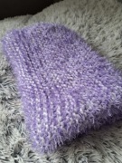 Koc kocyk handmade biały fioletowy 75x63cm