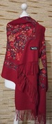 Piękny szal boho haft 50%kaszmir 50% wełna duży rozmiar 200x70 cm burgund 