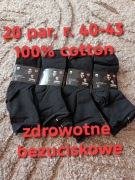 20 par skarpety męskie czarne zdrowotne bezuciskowe 100% bawełna r. 40-43