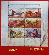 Znaczki fauna;575: dinozaury- Polska 2000r 