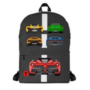 Plecak z czterema małymi autami ta dużym Ferrari LaFerrari