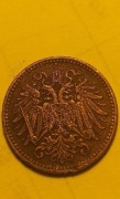 Moneta Austria1 halerz 1902 r czyli 1/100  korony austriacko-węgierskiej