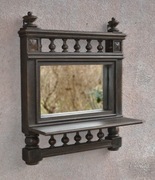 Stara, zabytkowa, niewielka, drewniana półka z lustrem