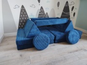 Sofa modułowa dla dziecka i klocki piankowe granat turkus sztruks