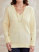 Sweter damski H&M jasnożółty / kremowy dekolt serek 3/4 rękaw S