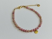 Bransoletka handmade z rodonitu 4 mm – różowa, złota, regulowana, prezent